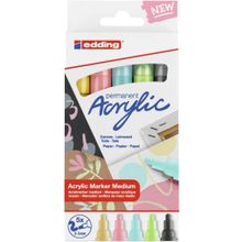 Edding 5100 Sarı-Mavi-Yeşil-Gül-Gri 2-3 MM 5'li Paket Pastel Yuvarlak Uç Akrilik Markör