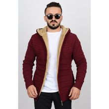 Edwox T743 İçi Kürklü Kapüşonlu Fermuarlı Triko Bordo Erkek Hırka