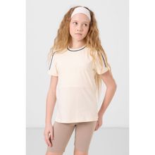 Ekru Pamuklu O Yaka Standart Fit Basic Kız Çocuk T-Shirt - 75177 - 7 - 8 Yaş