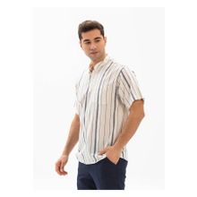 Eliş Şile Bezi Ekru Gri Çizgili 3028 Kısa Kol Şile Bezi Hakim Yaka Erkek Tshirt