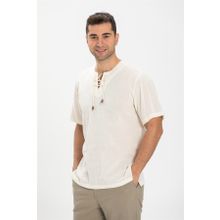 Eliş Şile Bezi Krem 3002 Kısa Kol Şile Bezi Zımbalı Erkek Tshirt