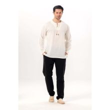 Eliş Şile Bezi Krem 3002 Uzun Kol Şile Bezi Zımbalı Erkek Tshirt