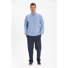 Eliş Şile Bezi Mavi 3032 Uzun Kol Şile Bezi Hakim Yaka Erkek Tshirt