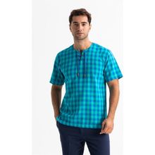 Eliş Şile Bezi Mint Kareli 3033 Kısa Kol Şile Bezi Zımbalı Erkek T-shirt