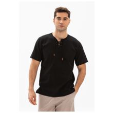 Eliş Şile Bezi Siyah 3003 Büyük Beden Kısa Kol Şile Bezi Zımbalı Erkek Tshirt