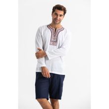 Eliş Şile Bezi Uzun Kol Şile Bezi Bisiklet Yaka Etnik Erkek Beyaz T-Shirt