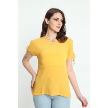 Ella Camelia 19E008 Yaka ve Kol Detaylı Desenli Sarı Kadın Bluz