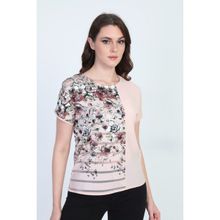 Ella Camelia 19E051 Blok Desenli Transparan Detaylı Pudra Kadın Bluz