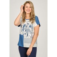 Ella Camelia 5010030 Taş Detaylı Desenli Lacivert Kadın Bluz
