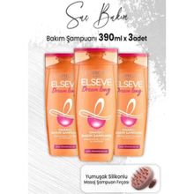 Elseve 3x390 ml Dream Long Onarıcı Bakım Şampuanı + Pembe Masaj Şampuan Fırçası
