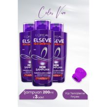 Elseve Color Vive Mor Turunculaşma Karşıtı 3x200 ml Şampuan + Tarko Mor Lionesse Yüz Temizleme Fırçası