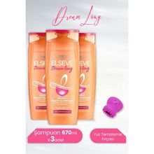 Elseve Dream Long 3x670 ml Onarıcı Şampuan + Lionesse Koyu Pembe Yüz Temizleme Fırçası