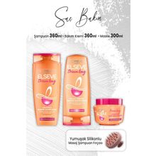 Elseve Elseve Dream Long Şampuan 360 ml Krem 360 ml Maske 300 ml ve Pembe Masaj Şampuan Fırçası