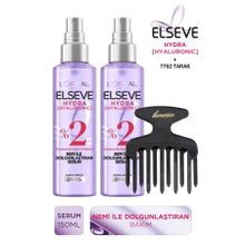 Elseve Hydra Hyaluronic Nem İle Dolgunlaştıran 2x150 ml Saç Bakım Serumu + Saç Açma Tarağı