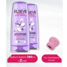 Elseve Hydra Hyaluronik 2x390 ml Saç Kremi + Lionesse Pembe Yüz Temizleme Fırçası