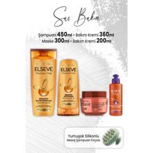 Elseve Mucizevi Yağ Amla Şampuan 450 ml Bakım Kremi 360 ml Maske 300 ml Krem 200 ml ve Yeşil Masaj Şampuan Fırçası