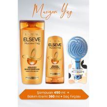 Elseve Mucizevi Yağ Besleyici 450 ml Şampuan + 360 ml Saç Kremi + Tarko Yuvarlak Mavi Saç Fırçası