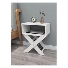 Enda Home X Ayaklı Dergilikli Başucu Komodin Sade Beyaz Yan Sehpa