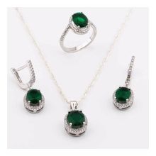 Enesstore 925 Ayar Gümüş Yeşil Zirkon Taşlı Yuvarlak model Bayan Set