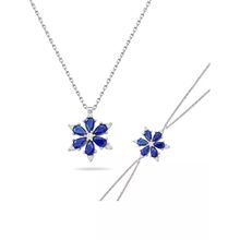 Enesstore 925 Ayar Lotus Çiçeği Safir Taşlı Gümüş Kolye Bileklik Set