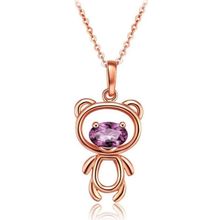 Enesstore Ayıcık Gümüş Minik Rose Renk Mor Taşlı Kadın Kolye