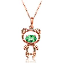Enesstore Ayıcık Gümüş Minik Rose Renk Yeşil Taşlı Kadın Kolye