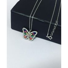 Enesstore REWQ273 Renkli Zirkon Taşlı Kelebek Gümüş Kolye