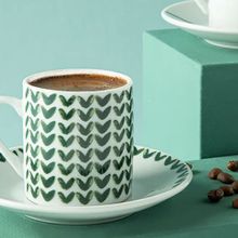 English Home Leno Porselen 2'li 80 ml Yeşil Kahve Fincan Takımı