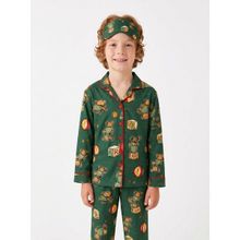 Enie Erkek ve Kız Çocuk Pamuklu Ayıcık Desenli Uzun Kollu Pijama Takımı + Göz Bandı - Zümrüt Yeşil - 9 - 10 Yaş