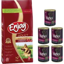Enjoy Kuzu Etli 15 kg Köpek Maması+Reflex Plus 5x400 gr Konserve Köpek Maması