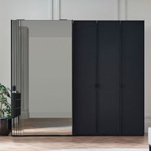 Enza Home Riga 3 Kapaklı ve Sürgülü Siyah Hibrit Gardrop