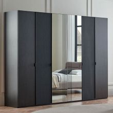 Enza Home Riga 6 Kapaklı Akordeon Modern Siyah Gardrop