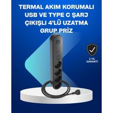 Epilons Akıllı Akım Dengelemeli 4’lü Çoklu Priz Type-C ve USB Çıkışlı