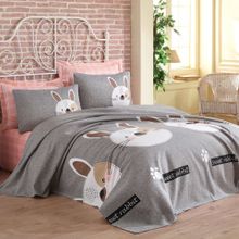 Eponj Home Baskılı Tavşancık Açık Kahve Gri Pembe Çift Kişilik Pike Takımı