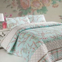 Eponj Home Birdcage Turkuaz Kapitone Çift Kişilik Yatak Örtüsü Takımı