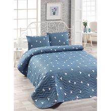 Eponj Home EP-017037 Kapitone Çift Kişilik Üçgen Bulut Mavi Yatak Örtüsü Seti