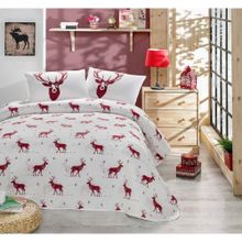 Eponj Home Kapitone Çift Kişilik Geyik Bordo Yatak Örtüsü Seti