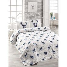 Eponj Home Kapitone Çift Kişilik Geyik Lacivert Yatak Örtüsü Seti