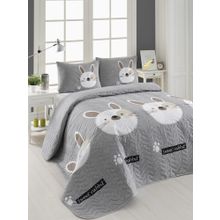 Eponj Home Kapitone Tavşancık Açık Kahve Gri Pembe Çift Kişilik Yatak Örtüsü Seti