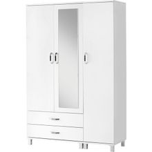Erezoğulları 120x46x189 cm Beyaz 3 Kapılı 2 Çekmeceli Aynalı Gardırop