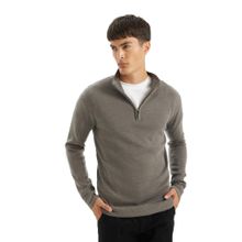 Erkek Bordo Standart Fit Normal Kesim Bato Yaka Fermuarlı Basic Düz Triko Kazak D.GREY D.GREY