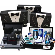 Erkek Damat Bohçası Seti Için 3'lü Kutu Damat Sandığı Tıraş Bakım Ürünleri Kemer Cüzdan Saat Seti