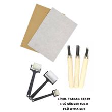 Esmay Linol Tabaka Muşamba Levha 2.5 mm 35x50 cm 3'lü Sünger Rolo Merdane Set