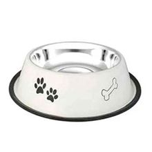 Eurodog 24 Oz Beyaz Desenli Çelik 17 cm Mama Kabı