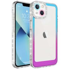 Evastore Apple iPhone 14 Simli ve Renk Geçiş Tasarımlı Lens Korumalı Park Kapak Kılıf