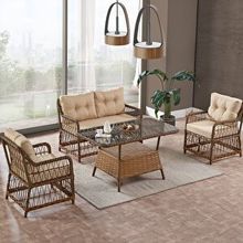 Evdemo Breda 2+1+1 Kahve Cam Masalı Rattan Örgü Bahçe Balkon Takımı