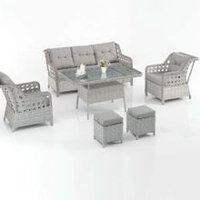 Evdemo Eren Rattan Puflu 3+1+1 Gri Bahçe Balkon Takımı