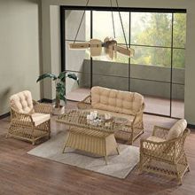Evdemo İcon 2+1+1 Cappuccino Camlı Masa Rattan Bahçe Balkon Oturma Takımı