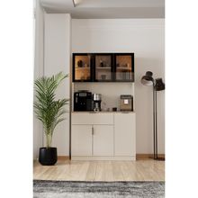 Evdemo Violet Temperli Cam 3 Kapaklı Ledli Kahve Köşesi Mutfak Kiler Dolabı Vizon Çam