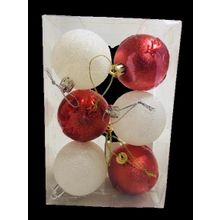 Event Party Store 6'lı Set 6 cm Kırmızı Beyaz Yılbaşı Top Ağaç Süsü
